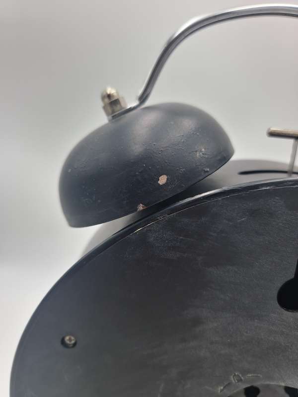 Retro Style Alarm Clock in Black Metal - Large 24cm Diameter