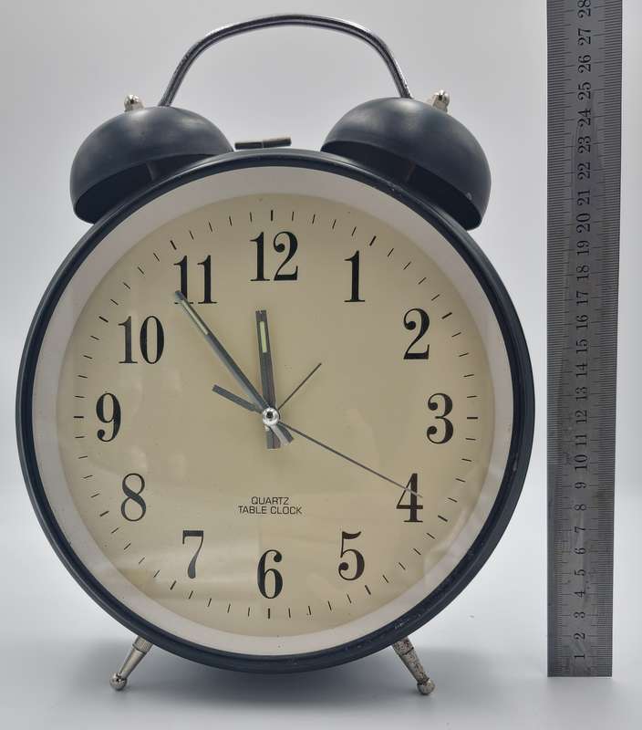 Retro Style Alarm Clock in Black Metal - Large 24cm Diameter