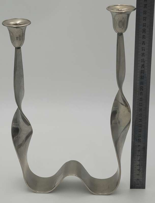 Vintage Silver Plated Italian Modern Candelabra with Duo Candle Holders