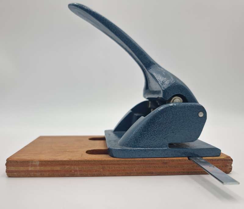 Vintage Industrial Metal Punch with Wooden Base