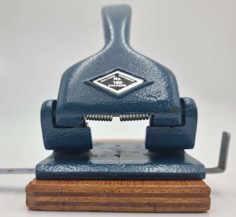Vintage Industrial Metal Punch with Wooden Base