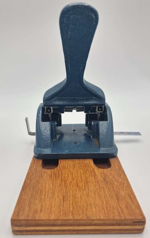 Vintage Industrial Metal Punch with Wooden Base