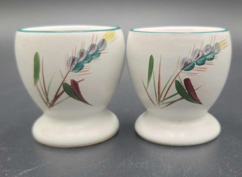 Pair of Vintage Heritage Egg Cups by Denby - Hand painted wheat sheaf design