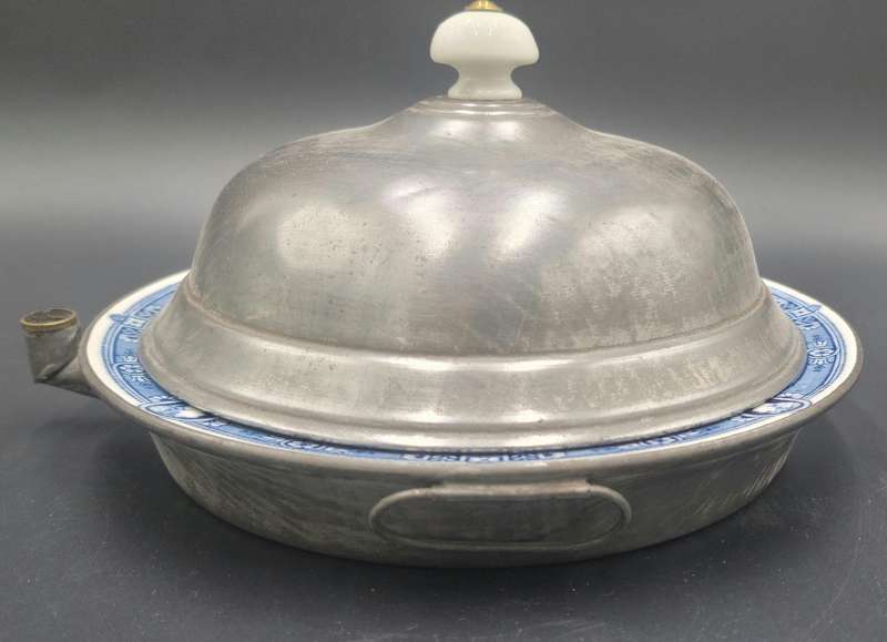 Antique Dinner Serving Plate with Warming Base & Cover - Classic Wedgwood blue & white pattern