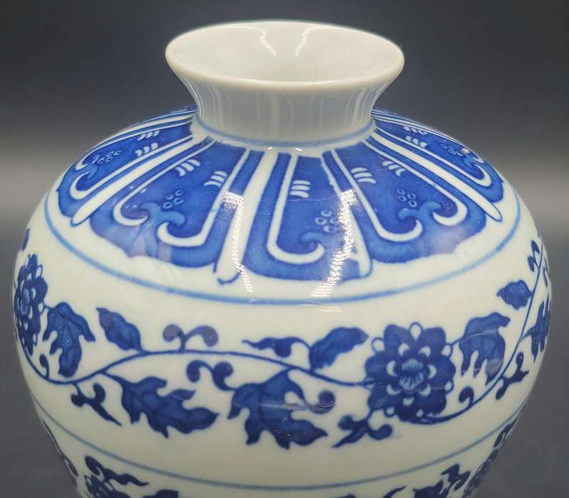 Vintage Oriental Cobalt Blue & White Vase with Hand painted Design