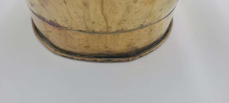 Vintage Brass Ice Bucket with a Delft Style Blue & White Ceramic Handle - Lion's Head detail