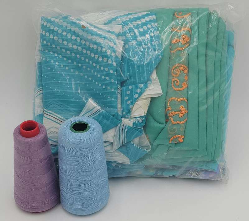 Turquoise Colored Fabric Batch - Precut in Rectangular Shapes for Head Scarves - with Thread