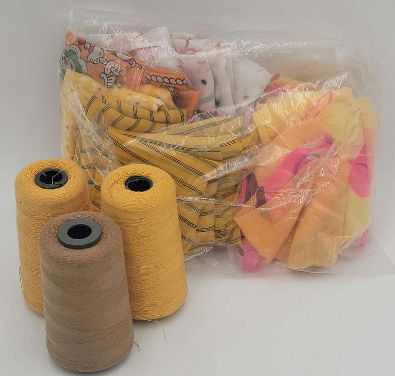 Yellow and Orange Colored Fabric Batch - Precut in Rectangular Shapes for Head Scarves - with Thread
