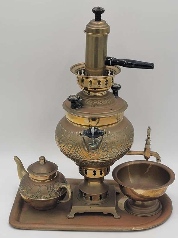 Antique Turkish Brass Samovar - Unique with Chimney, Drip Tray, Bowl and Coffee/Tea Pot