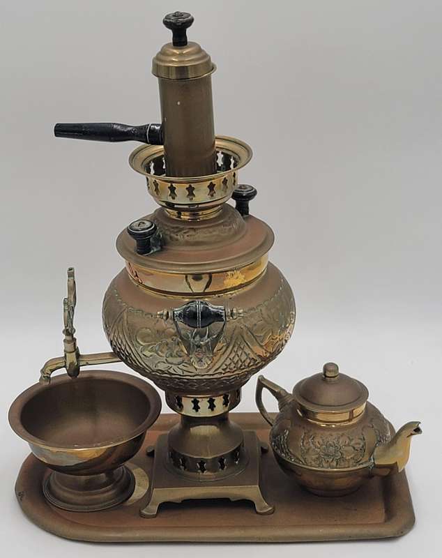 Antique Turkish Brass Samovar - Unique with Chimney, Drip Tray, Bowl and Coffee/Tea Pot