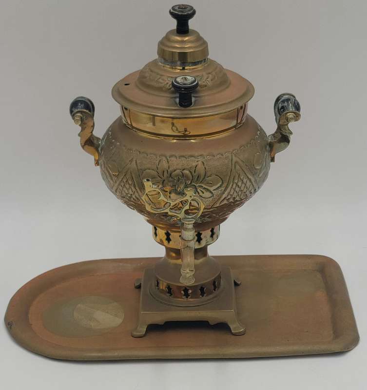 Antique Turkish Brass Samovar - Unique with Chimney, Drip Tray, Bowl and Coffee/Tea Pot