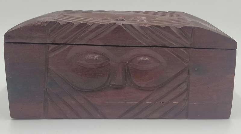 African Timber Jewelry Box - Carved Pattern on the Lid & Front