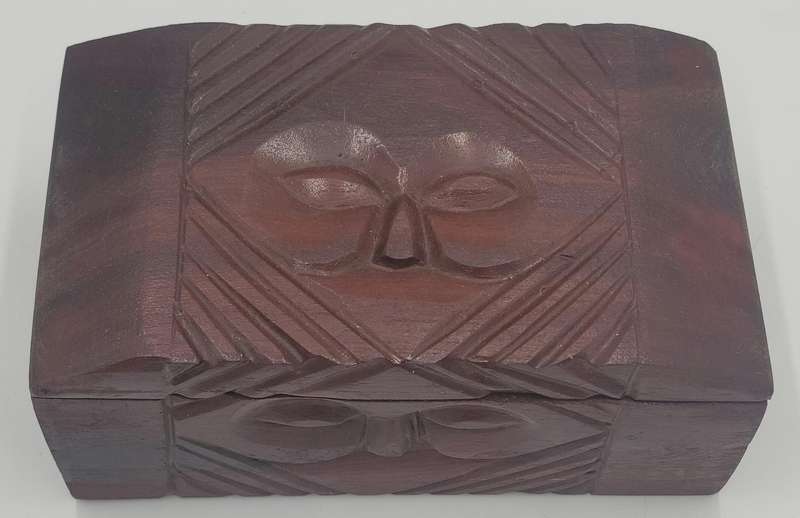 African Timber Jewelry Box - Carved Pattern on the Lid & Front