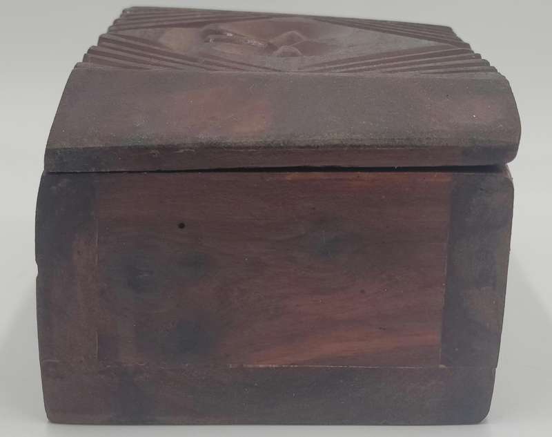 African Timber Jewelry Box - Carved Pattern on the Lid & Front