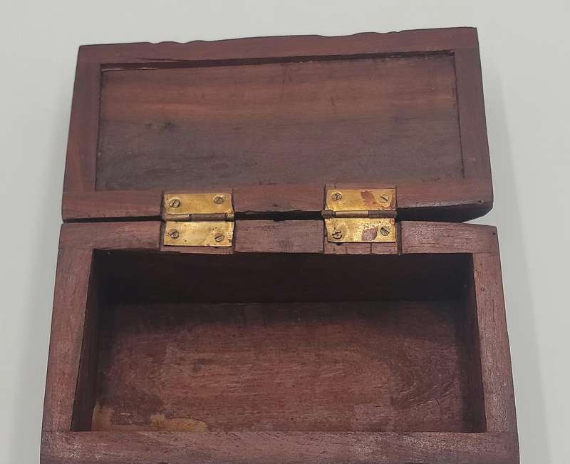 African Timber Jewelry Box - Carved Pattern on the Lid & Front