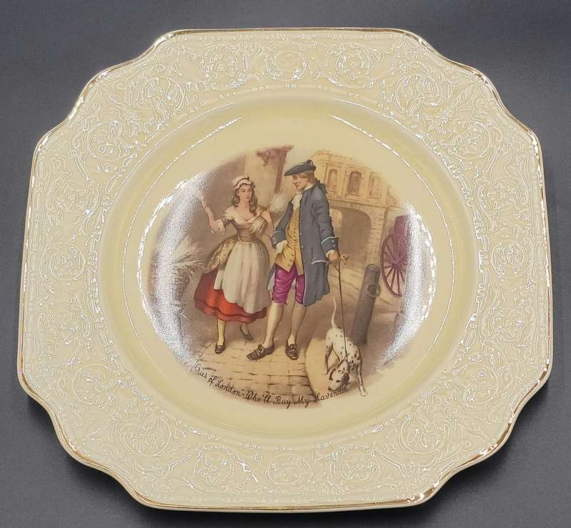 Vintage Crown Devon Decorative Plate "Cries of London" - Embossed Edge & Gold Trim - 26cm diameter
