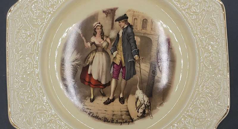 Vintage Crown Devon Decorative Plate "Cries of London" - Embossed Edge & Gold Trim - 26cm diameter