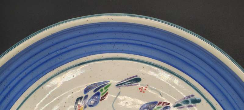 Lindy Barletta Ceramics - Ceramic Platter with spoonbill birds pattern and blue interior rim
