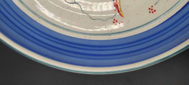 Lindy Barletta Ceramics - Ceramic Platter with spoonbill birds pattern and blue interior rim