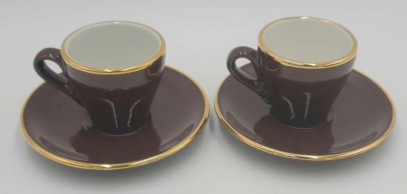 Vintage Pair of Brown Gold Rimmed ACF Espresso Cup and Saucer - Made In Italy
