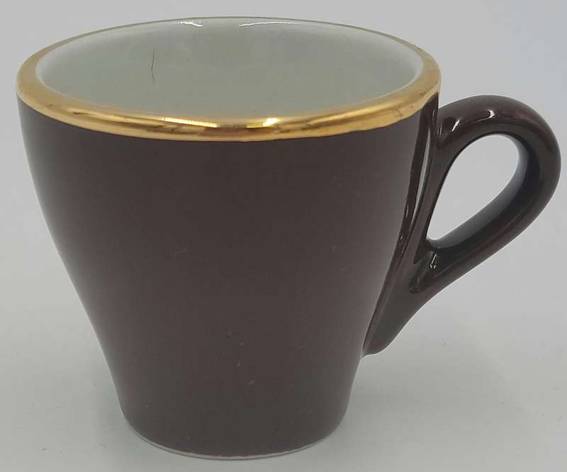 Vintage Pair of Brown Gold Rimmed ACF Espresso Cup and Saucer - Made In Italy