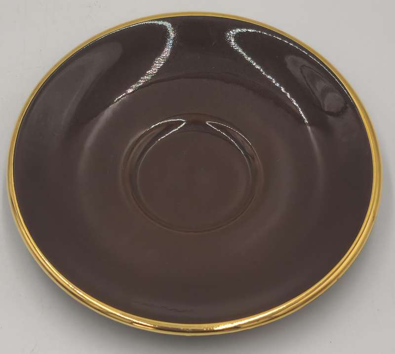 Vintage Pair of Brown Gold Rimmed ACF Espresso Cup and Saucer - Made In Italy