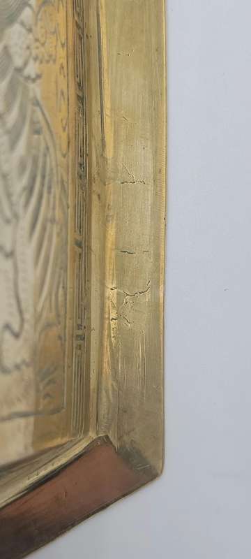 Vintage Large Etched Brass Chinese Pedestal Bowl - 13cm H x 23.5cm diameter - Hexagon shape