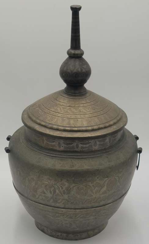 Antique Cast Brass Gadur Vessel with Lid - 51.5cm H - Intricate Inlaywork  - Rare find