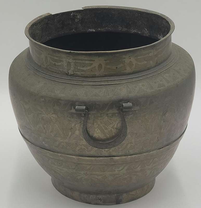 Antique Cast Brass Gadur Vessel with Lid - 51.5cm H - Intricate Inlaywork  - Rare find