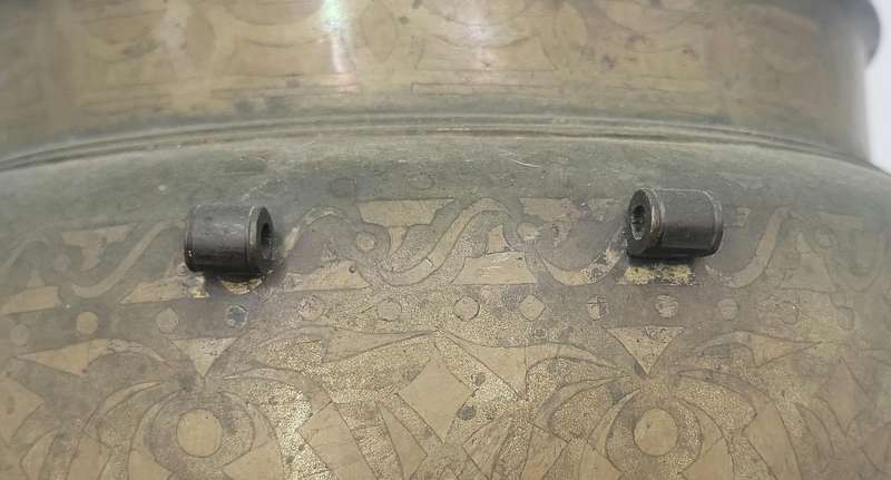 Antique Cast Brass Gadur Vessel with Lid - 51.5cm H - Intricate Inlaywork  - Rare find