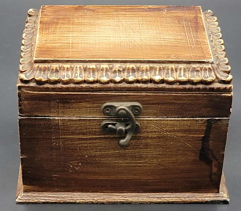 Vintage Wooden Box with Embedded Clock in Lid - Antique Clock Hands - Versatile for storage