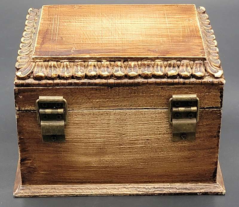 Vintage Wooden Box with Embedded Clock in Lid - Antique Clock Hands - Versatile for storage