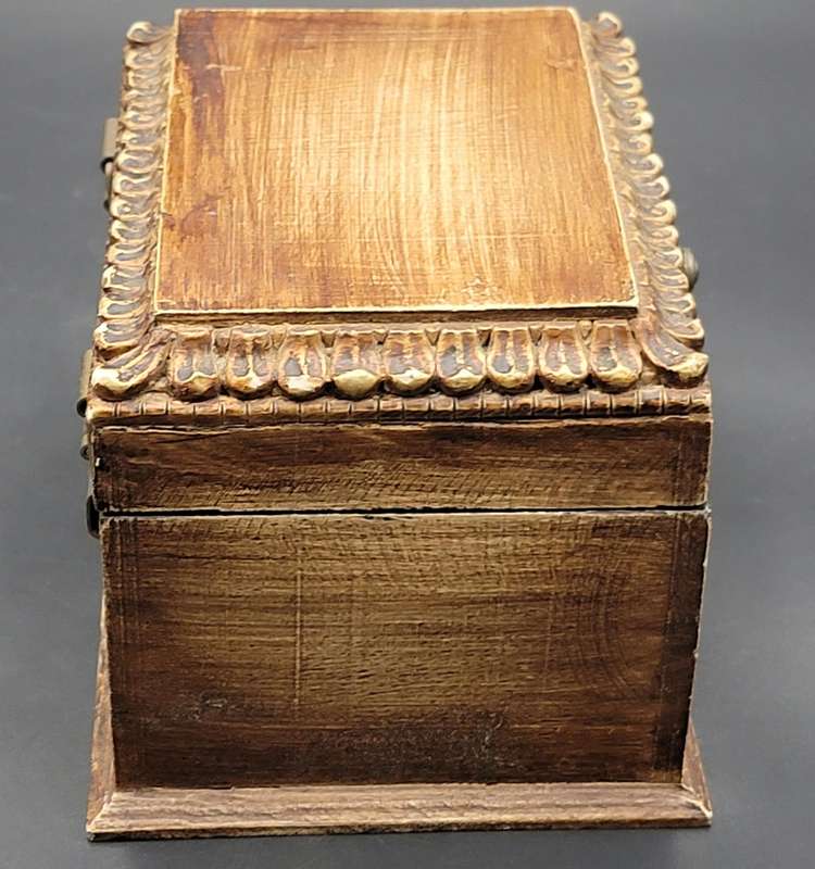 Vintage Wooden Box with Embedded Clock in Lid - Antique Clock Hands - Versatile for storage