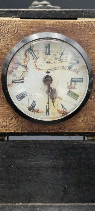 Vintage Wooden Box with Embedded Clock in Lid - Antique Clock Hands - Versatile for storage