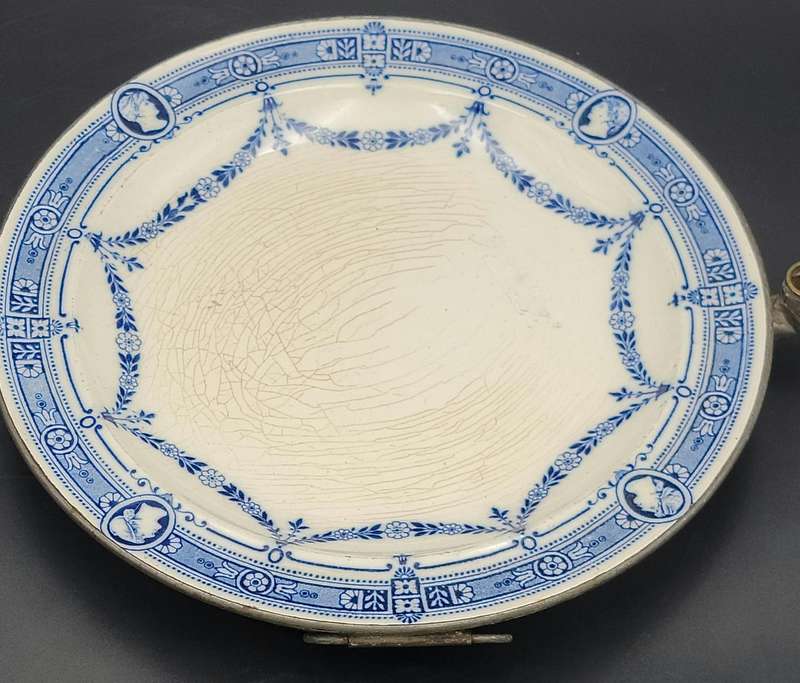 Antique Dinner Serving Plate with Warming Base & Cover - Classic Wedgwood blue & white pattern