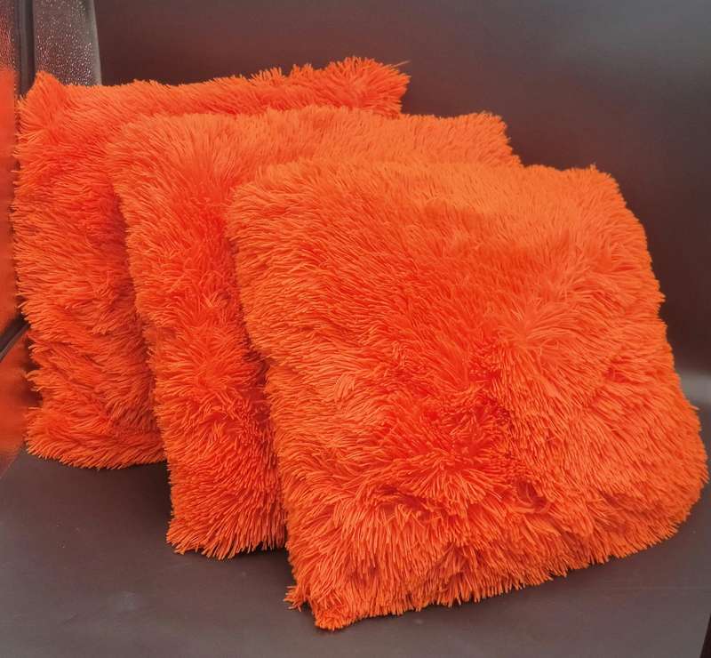 Burnt Orange Retro Scatter Cushions x 3 - Shaggy & in Excellent Condition