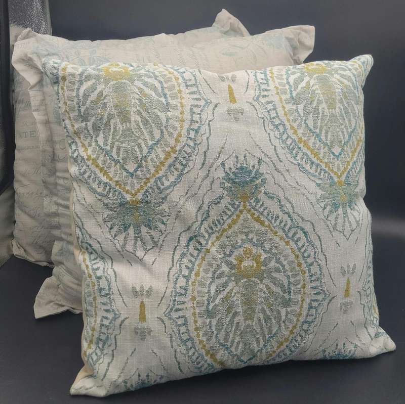 French Themed Scatter Cushions x 3 - Linen Style - Stone Base with Patterns