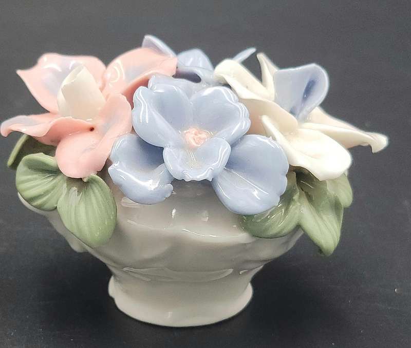 Vintage Pair of Porcelain Flower Figurines - Pink, Blue and White Flowers