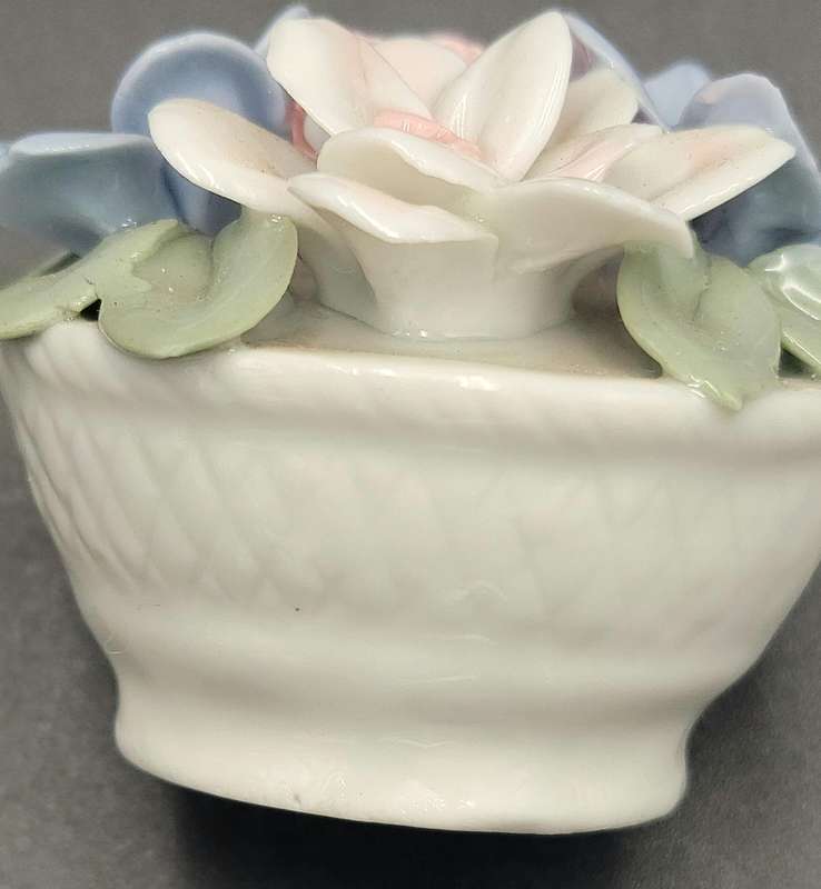 Vintage Pair of Porcelain Flower Figurines - Pink, Blue and White Flowers