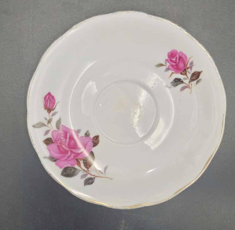 Vintage Cup & Saucer with a Rose Floral Design and Gold Trim