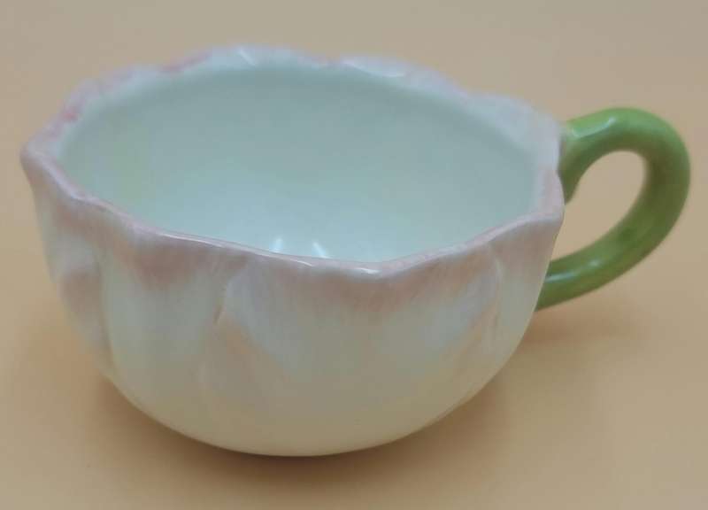 Floral Themed Cup, Saucer & Plate - Soft Pink & Lime Green - Handmade & painted