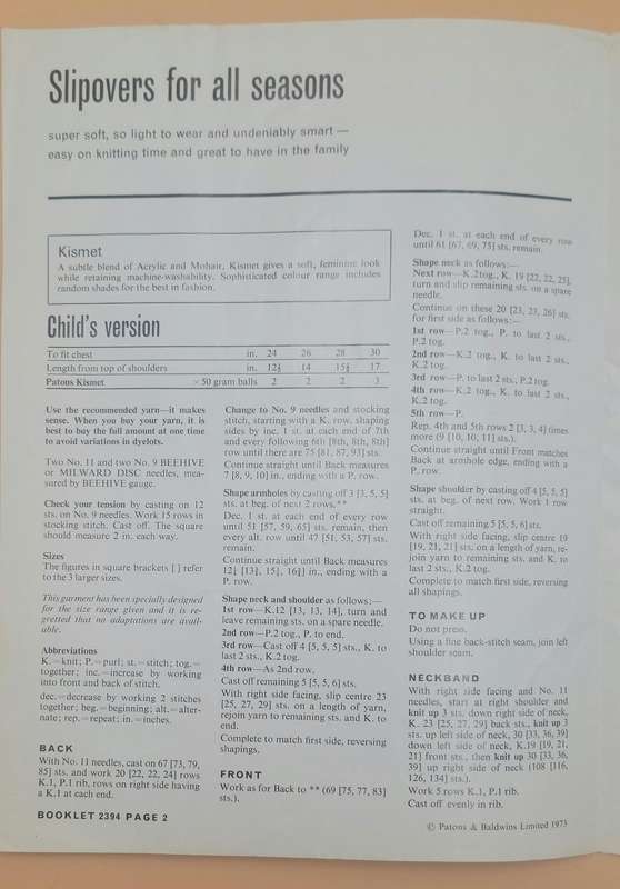 Vintage Knitting Pattern - Printed by Patons & Balwins Limited 1973
