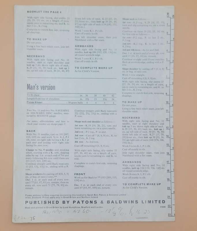 Vintage Knitting Pattern - Printed by Patons & Balwins Limited 1973