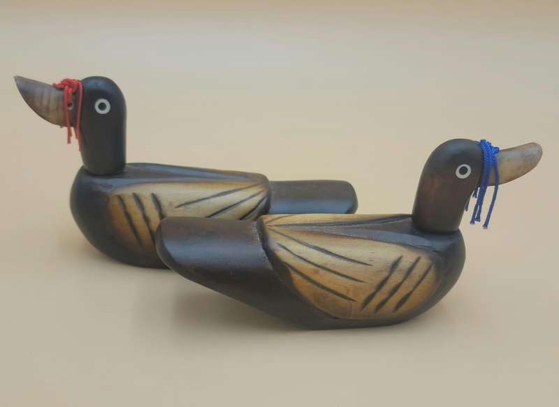 Vintage Pair of Wooden Carved Traditional Korean Wedding Ducks "Kirogi"
