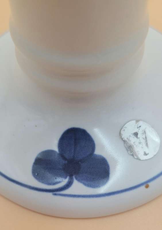 Vintage Ceramic Candle Stick with a Blue Flower