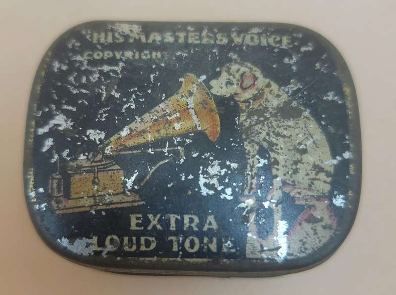 Antique Tin Needle Case "His Master's Voice" - Storage for gramophone needles & Collectable