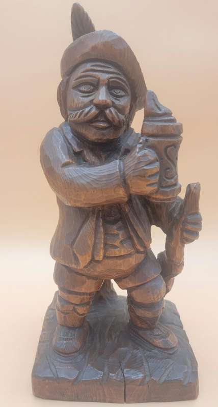 Hand Carved Timber Sculpture of Bavarian Man Holding a Beer - 40cm high