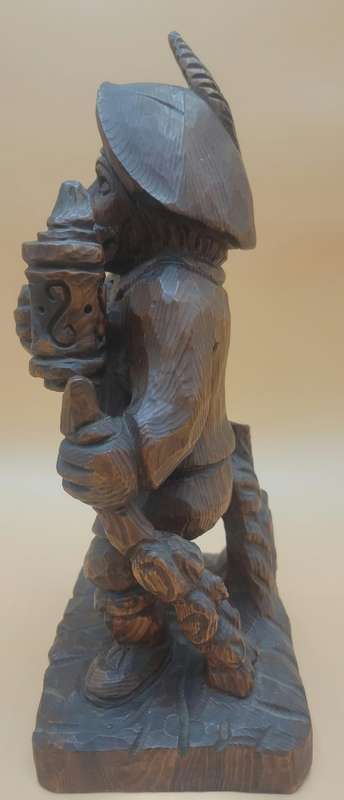 Hand Carved Timber Sculpture of Bavarian Man Holding a Beer - 40cm high