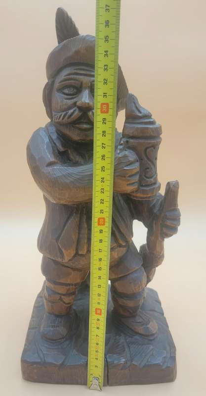 Hand Carved Timber Sculpture of Bavarian Man Holding a Beer - 40cm high