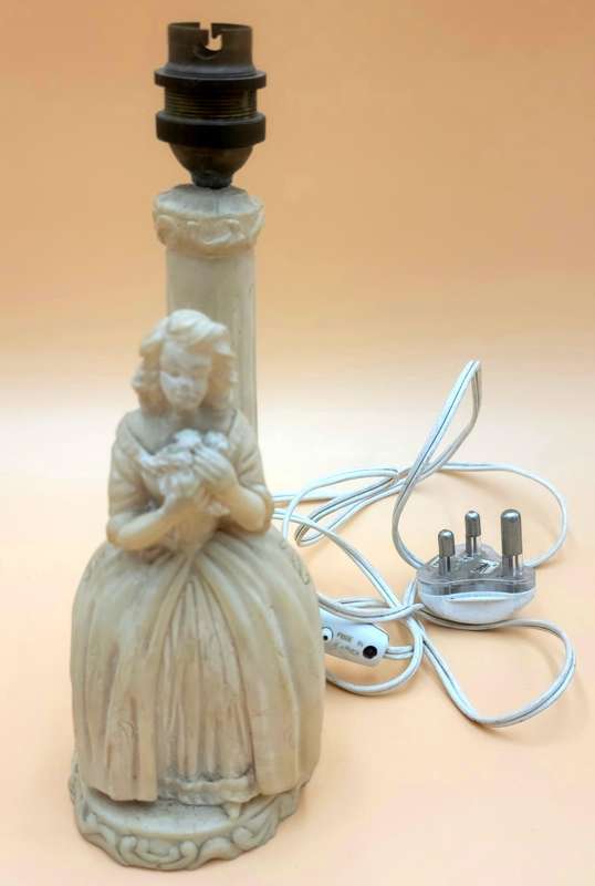 Antique Table Lamp - Carved Lady with Roses against a Pillar - Heavy - 25cm high